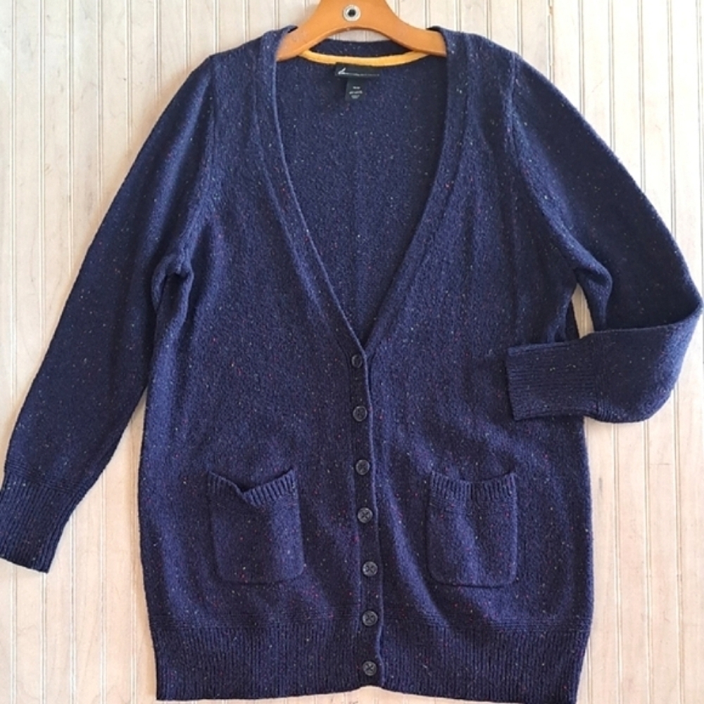 Lane Bryant Navy Speckled Knit Open Front Pockets Comfy Long Cardigan Sweater